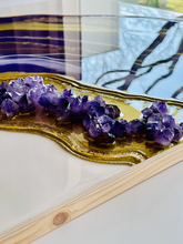 Load image into Gallery viewer, Agate slice with amethyst crystals
